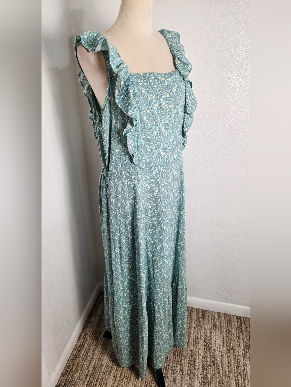 a.n.a Teal, Green & Yellow Floral Ruffled Tie in Back Maxi Dress, Size XXL, NWT - Picture 10 of 12